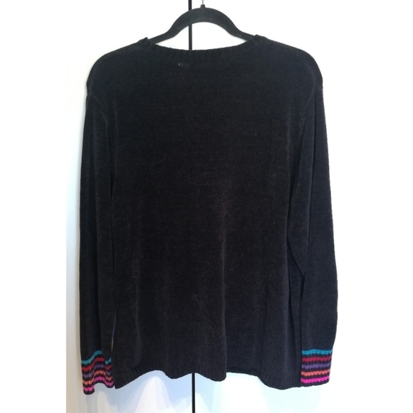 KAREN SCOTT Dark Brown Black Chenille Crew Neck Sweater Colourful Argyle 2X - Picture 3 of 8